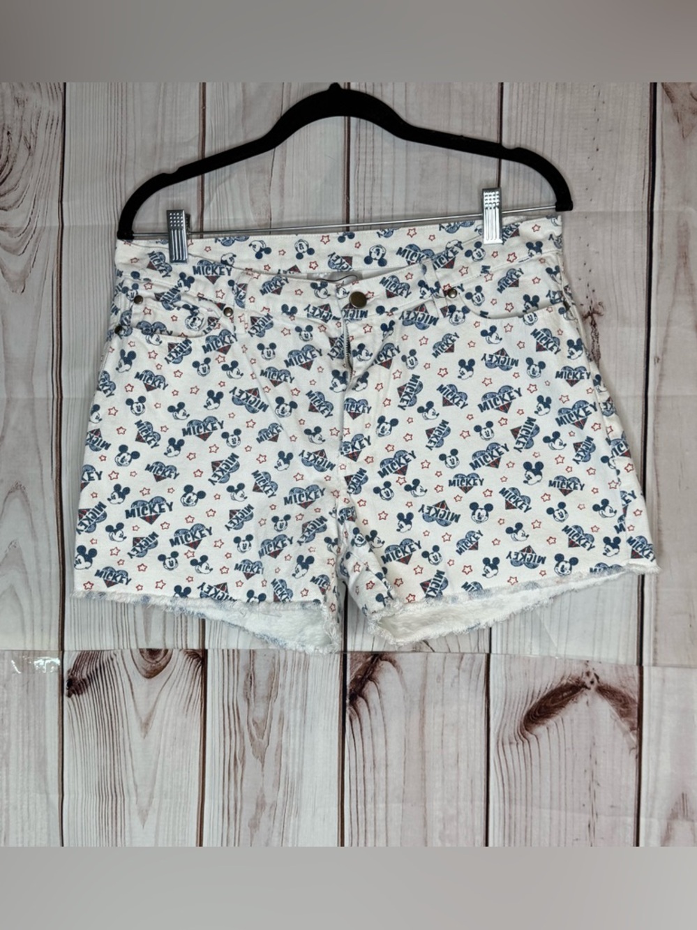 Disney Boutique Mickey Mouse Print White Denim Jean Shorts